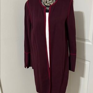 Chico's Size 2 (regular size L) Burgundy Cardigan with Red Accents (Reversible)